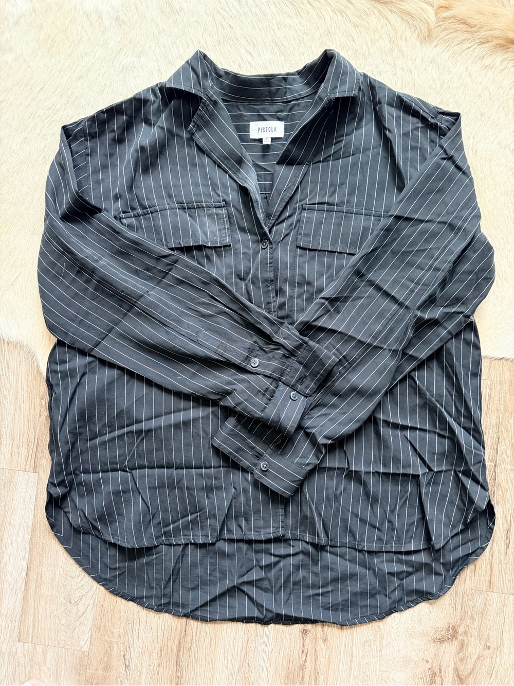 Pistola Women’s Black Pinstripe Button-Up Shirt